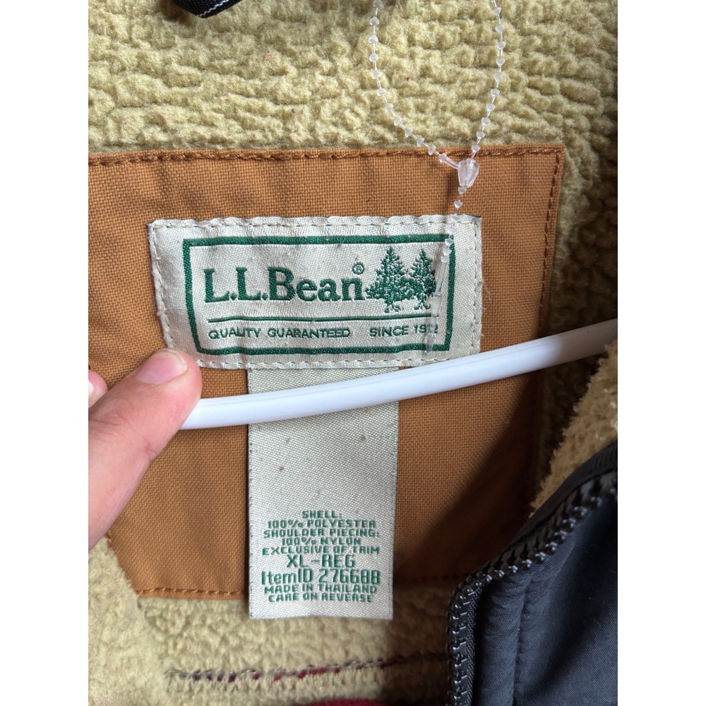 LL Bean Mens Red Buffalo Plaid Fleece Sherpa Lined Jacket XL 276688 - Picture 4 of 12